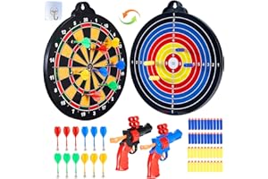 moopok Magnetic Dart Board for Kids-12Magnetic Dart/Sticky Balls Or 2 Toy Gun+40 Foam Dart.Indoor/Outdoor Kids Games and Party Games,Christmas Birthday Gifts Toys for 3-12 Year Old Boys