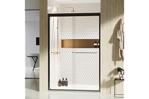 DVASOVIO 44-48 in. x 72 in. Sliding Shower Door, Adjustable Semi-Frameless Bypass Shower Door, 1/4" (6mm) Thick SGCC Tempered Glass Door, 304 Stainless Steel Hardware (Black)