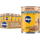 Pedigree Chopped Ground Dinner Adult Soft Wet Dog Food Chicken & Rice Dinner, Canned Dog Food, 13.2 oz. Cans, 12 Count