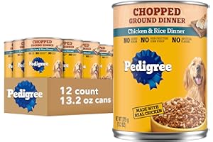 Pedigree Chopped Ground Dinner Adult Soft Wet Dog Food Chicken & Rice Dinner, 13.2 oz. Cans 12 Count
