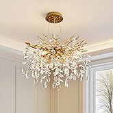 witkey Modern Tree Branch Crystal Chandelier Luxury Gold Crystal Pendant Lighting 18" Contemporary 6-Light Chandeliers for Di
