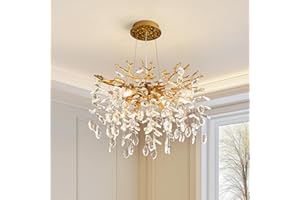WITKEY Modern Tree Branch Crystal Chandelier Luxury Gold Crystal Pendant Lighting 18" Contemporary 6-Light Chandeliers for Dining Room Kitchen Bedroom Living Room