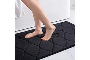 Colorxy Memory Foam Bathroom Rugs, Ultra Soft & Non-Slip Bath Mat, Water Absorbent and Machine Washable Bath Carpet Rug for Shower Bathroom Floor Rugs, 30''x20'', Black