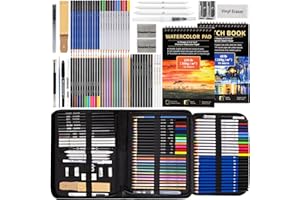 Drawdart Art Supplies Drawing Pencils Set - 76 Pack Pro Sketching Kit with Sketchbook & Watercolor Pad, Includes Graphite, Charcoal, Watercolor & Metallic Pencils for Kids, Teens, Adults