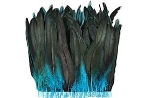 PINKFEATHER Rooster Fringe Trim,8-10 in 2 Yards Natural Rooster Hackle Feather Trim for Crafts Sewing Costume (Lake Blue)