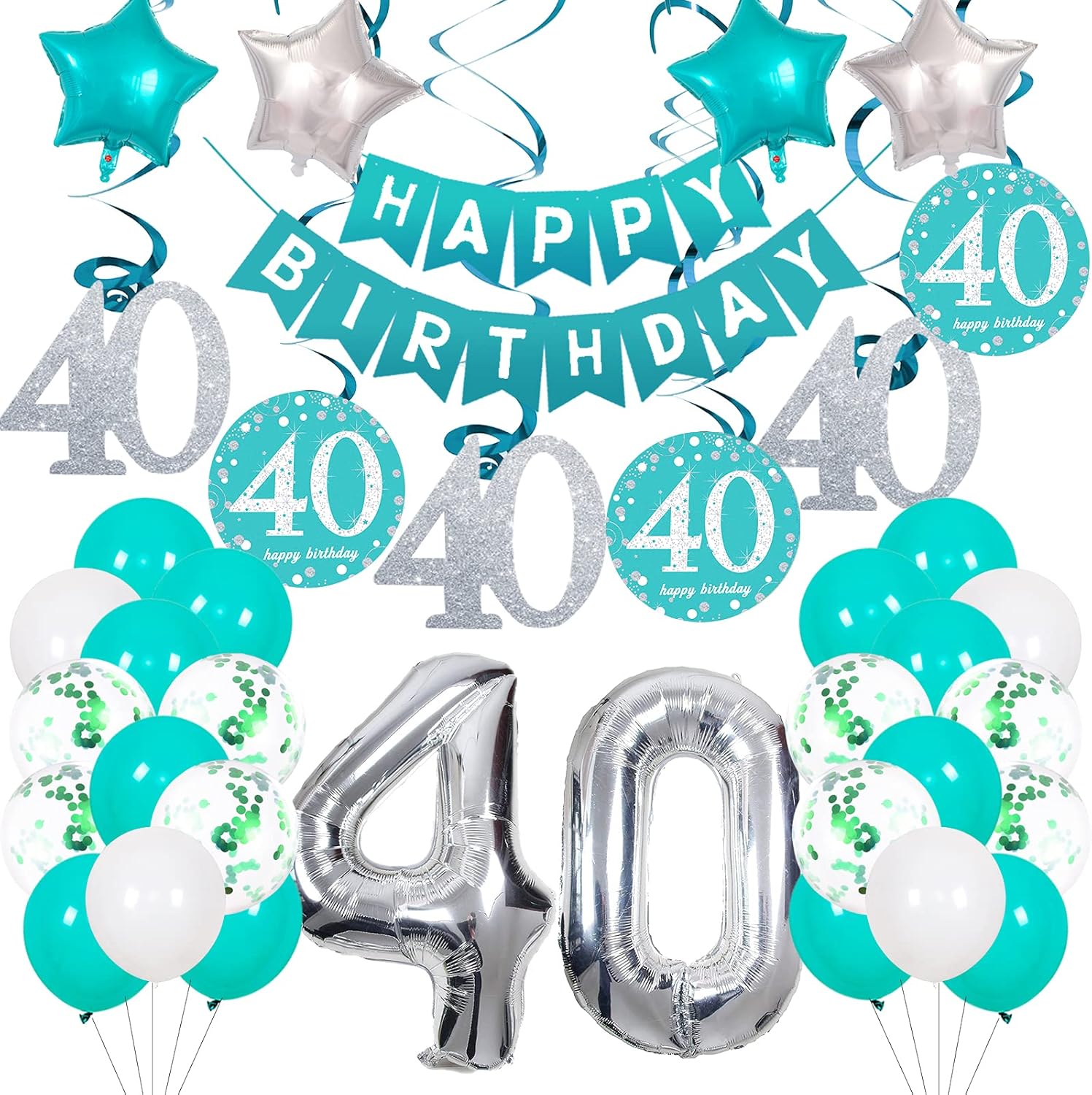 40th Birthday Decorations, Happy 40th Birthday Party Decorations for Women Men Teal Birthday 40th Birthday Decorations, Happy 40th Birthday Party Decorations for Women Men Teal Birthday