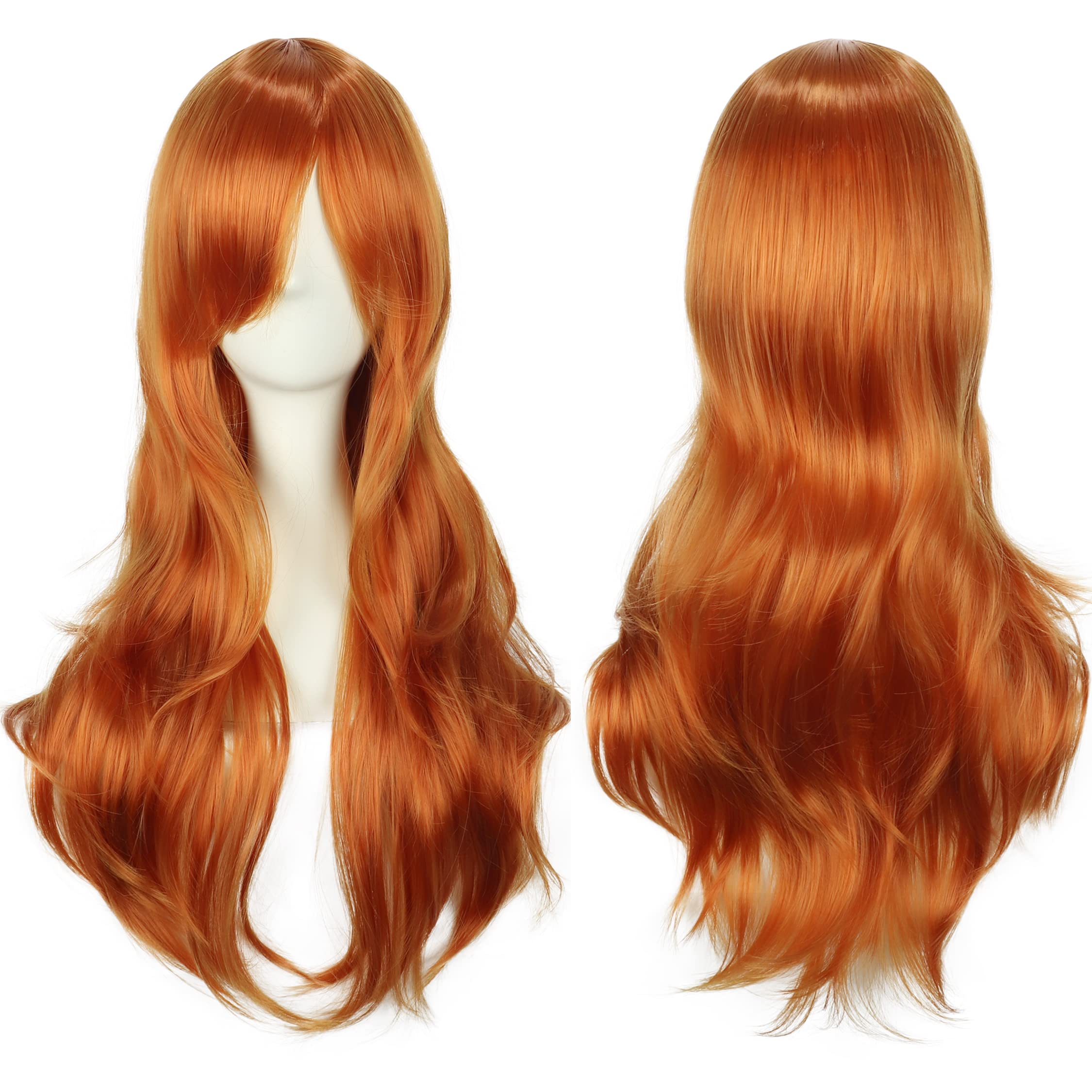 colorful panda 28 Inch/70cm Women Side Bangs Long Curly Full Hair Wig for Women Girls Anime Cosplay Halloween Costume Party (Ginger)