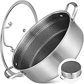 LOLYKITCH 7 QT Large Deep Frying Pan with Lid | 12 Inch | Riveted Handles | Ceramic Nonstick | Tri-Ply Stainless Steel Skillet | Saute Pan | Hybrid Cookware | Oven &amp; Induction Ready | 6-8 Servings
