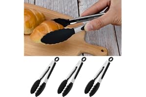 3pcs Mini Silicone Kitchen Tongs Seven Inch Cooking Tool For Salad BBQ Air Fryer And Grilling Black