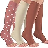 Open Toe Compression Socks Women & Men-3 Pairs 20-30 mmHg Knee High Stockings for Circulation Support
