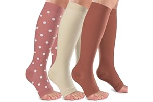 Tinojye Open Toe Compression Socks Women & Men-3 Pairs 20-30 mmHg Knee High Stockings for Circulation Support