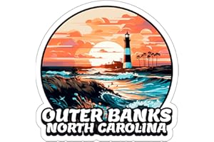 NO THORNS MEDIA Outer Banks North Carolina Sticker Travel Weatherproof Souvenir Decal Vinyl Small Waterproof for Water Bottle Mug Passport Notebook Laptop Computer Phone Car Stickers Size 4" ID44990