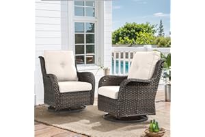HUMMUH Outdoor Swivel Rocker Wicker Patio Chairs Set of 2, Rattan Rocking Chair Furniture Set (Brown/Beige)