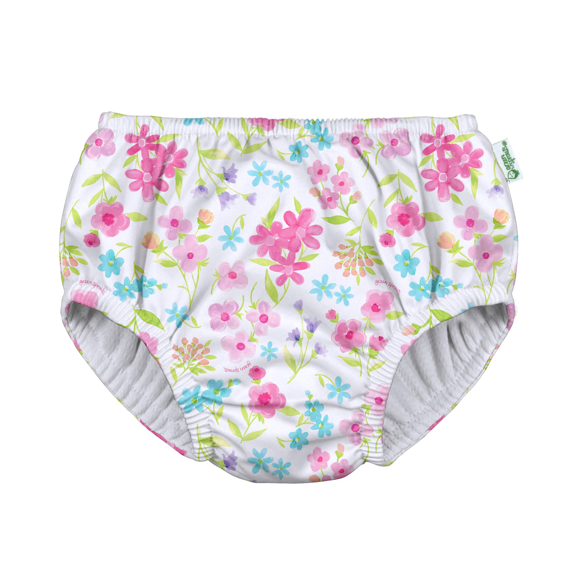 green sprouts Pull-up Reusable Absorbent Swimsuit Diaper - White Flower Bouquet - 3T