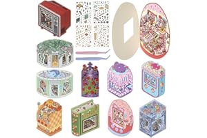 Dunzoom 10 Sets 3D Sticker Scenes Fun DIY 3D House Stickers Make Your Own Mini Room Rich Collection of 3D Space, Mini Scene Sticker Book for Adult Relief Stress