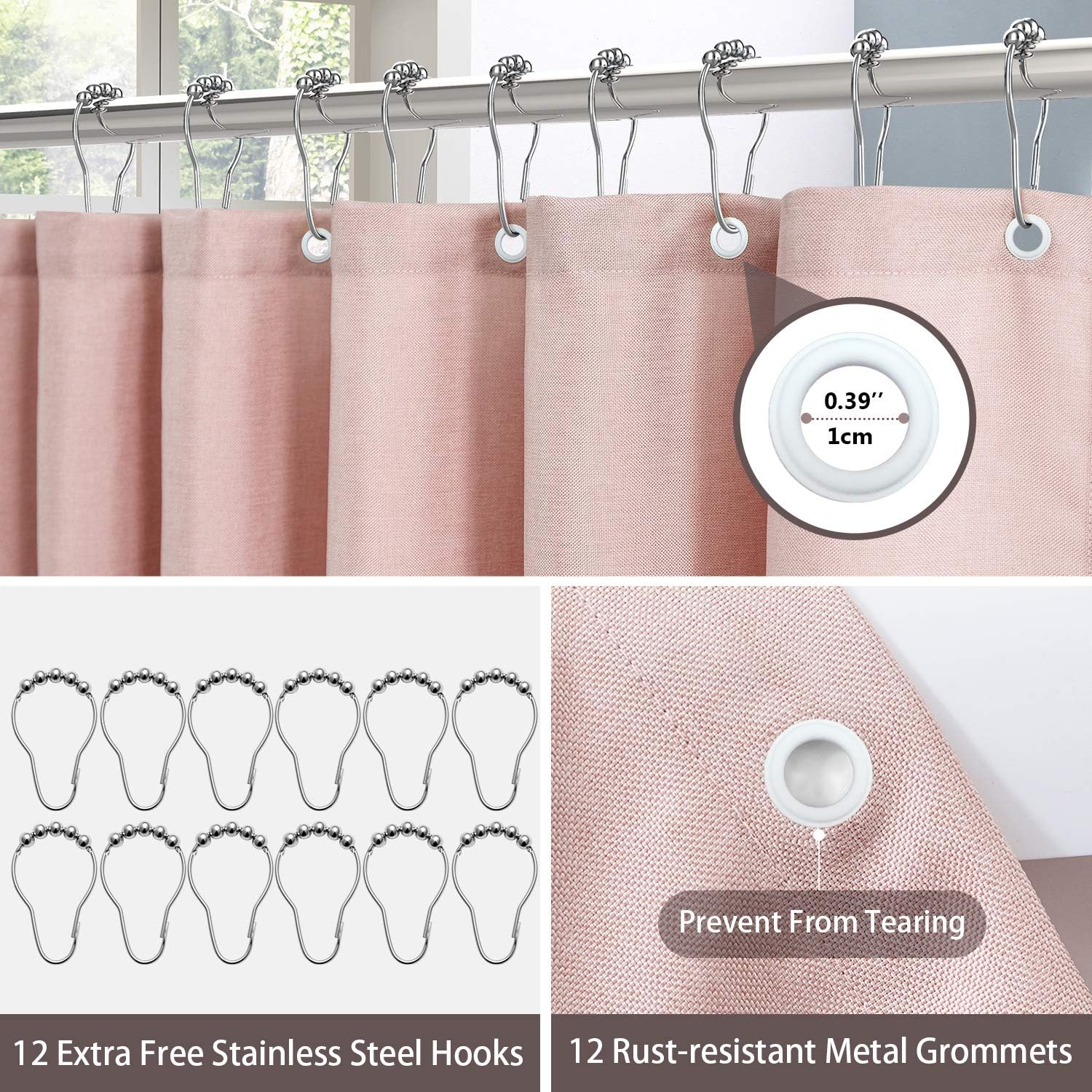 Shower Curtain for Bathroom with Metal Hooks Linen Fabric Shower Curtain Heavy Duty Bath Curtain for Wet Room Bathtub Shower Stall Hotel Quality - Image 4
