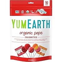 YumEarth Organic Fruit Flavored Pops, 50 Lollipops, Allergy Friendly, Gluten Free, Non-GMO, Vegan, No Artificial Flavors or D