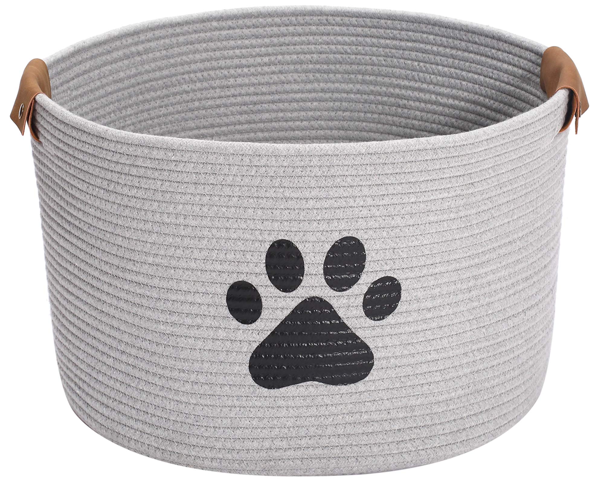 Geyecete Round Dog dog toy basket storage weave Rope Storage Basket Pet/Doy Toy Box Dog Storage Basket-Gray