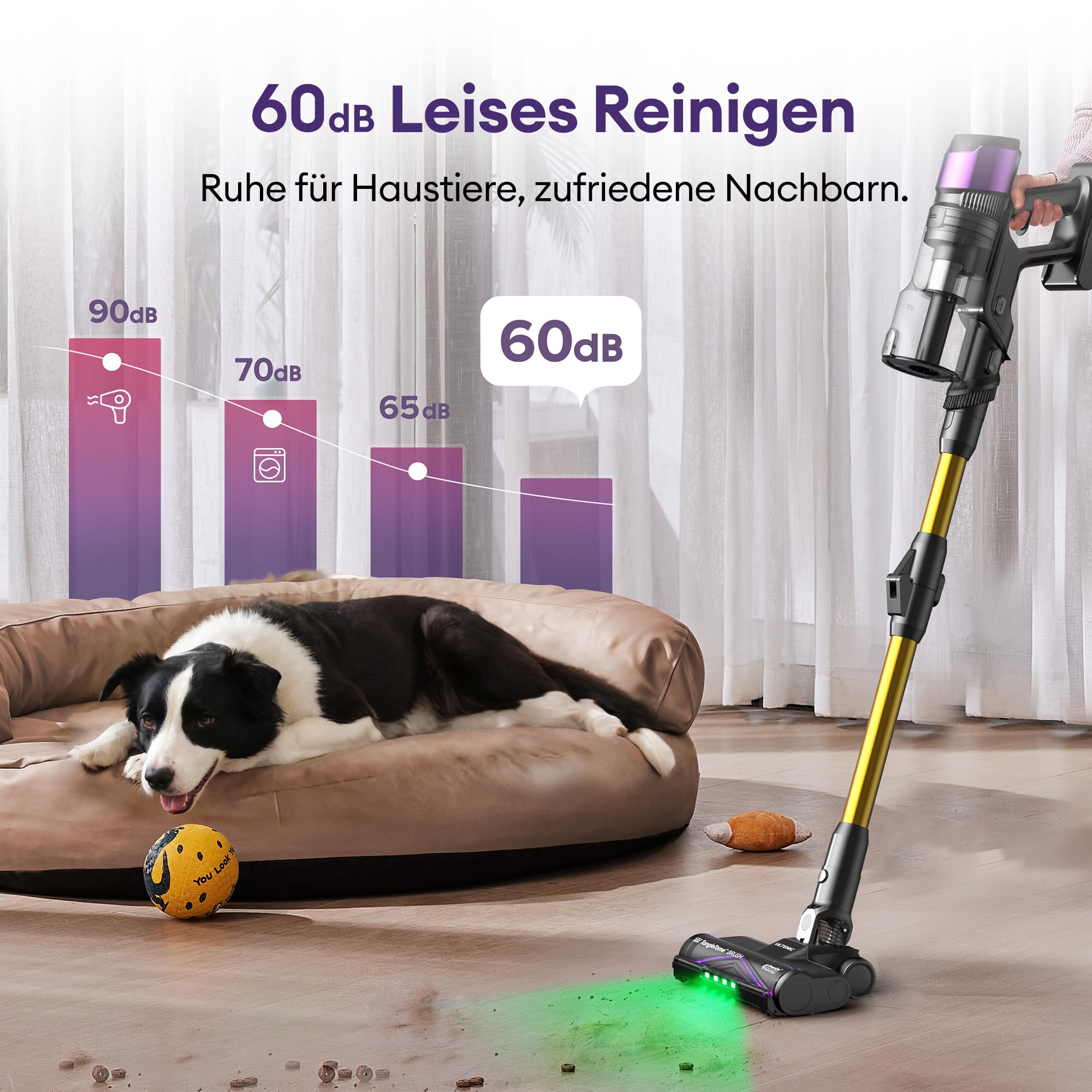 Ultenic U20 Akku Staubsauger, 55000Pa/ 600W/60Min Staubsauger Kabellos Mit Selbststehendes Design, Flexibles Biegegelenk, GreenEye-Technologie, Anti-Tangle Bodenbürste für Hartböden Teppiche Tierhaare 9