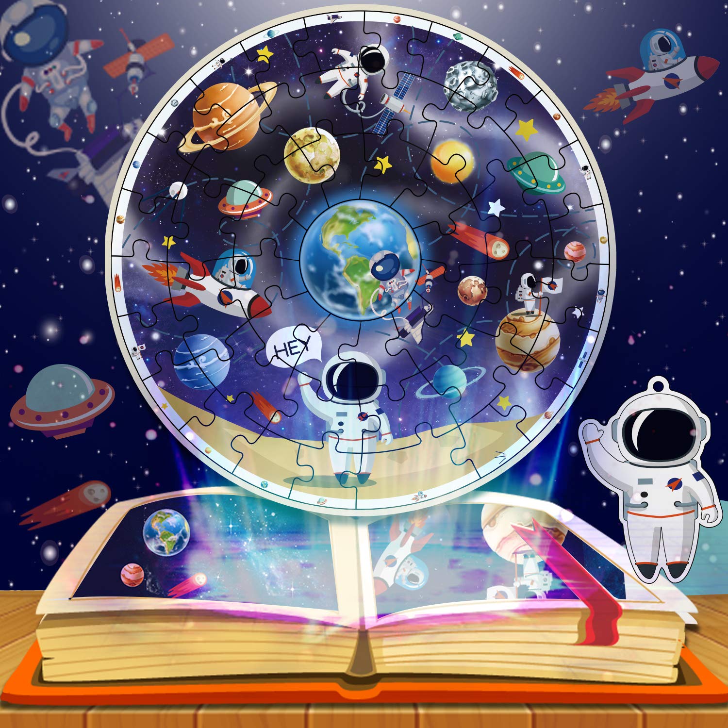 Iplay Ilearn Wooden Solar System Jigsaw Puzzle Toy Planet