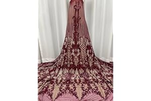 DEERHOBBES DESIGN YOUR OWN 3 Yards African Lace Fabric French Beaded Lace Net Tulle Fabric Embroidered Lace Fabric for Dress Guipure lace L02 (Burgundy)