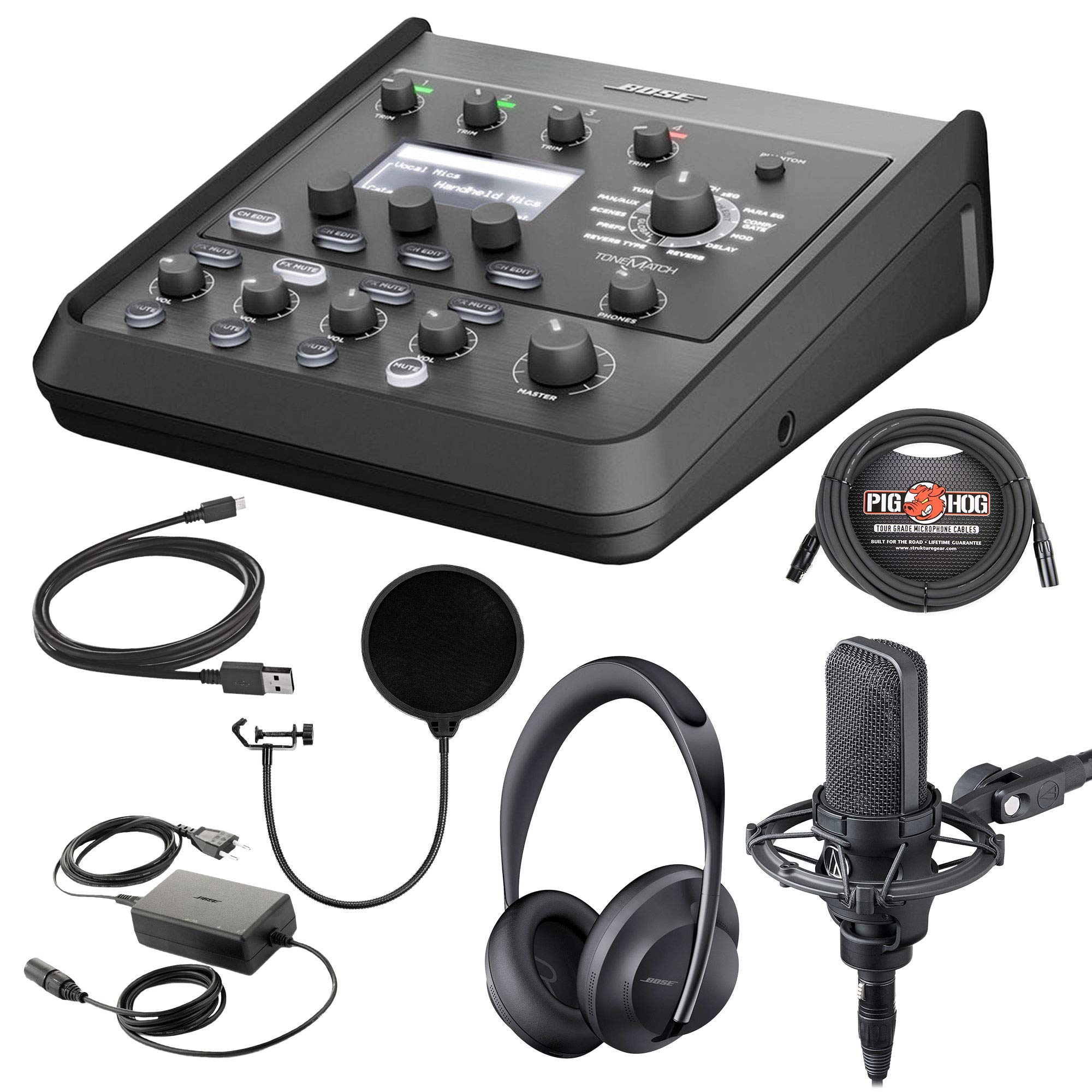 Bose Pro T4S ToneMatch 4-Channel Digital Mixer Live Streaming Bundle with Microphone, Bose Noise Can