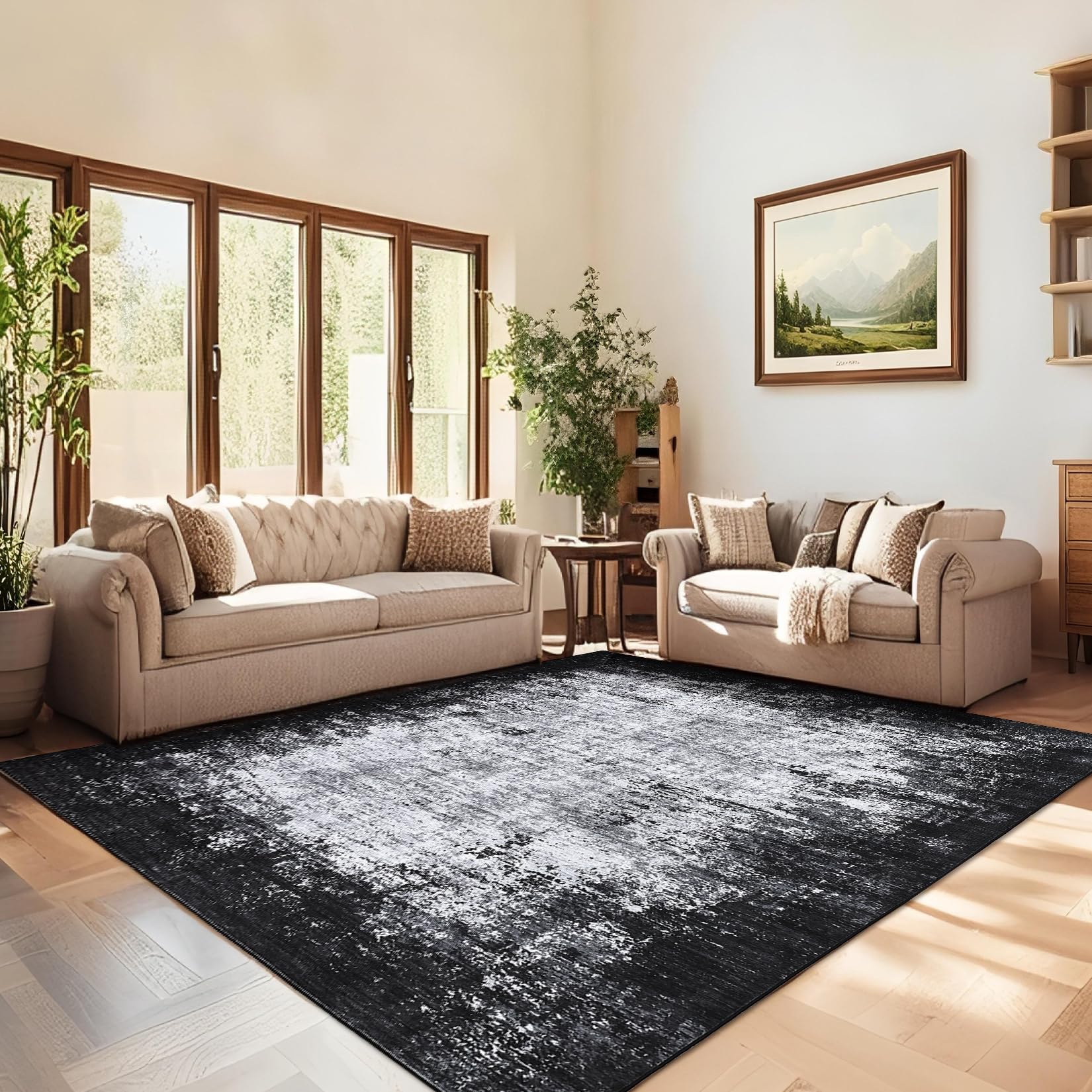 Photo 1 of GarveeHome Abstract Area Rugs 5x7 Ultra-Soft Modern Indoor Carpet, Stain-Resistant Neutral Floor Cover, Non-Slip Distressed Throw Rug, Easy Cleaning, Perfect for Living Room, Office, Grey1054400550
