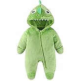 JiAmy Baby Fleece Snowsuit Cute Bear Romper Newborn Winter Jumpsuit Hooded Warm Coat with Fold-over Mittens Footies