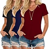 Riyiper 3 Pack Women's V Neck T-Shirts Short Sleeve Loose Fit Tops Casual Basic Trendy Straight Hem Plain Tees