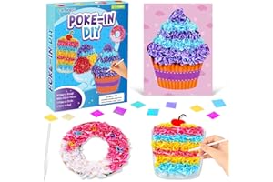 Lonfliness 8PCS Poke-in Craft and Art Kit Dessert Cake Theme No-Mess Fabric Sewing Art Puzzle Puncture Painting Ice Cream Donut Toy Gift for Creative Activity Game Birthday Party