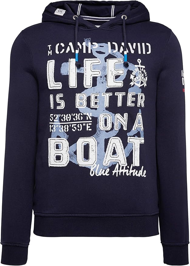 Camp David Men's hooded sweatshirt with large front artwork. Blue X