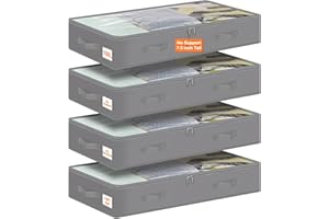 punemi Under Bed Storage Containers, 4 Pack Large Soft Foldable Storage Bags with Clear Top for Blankets, Comforters, Sheets, Wrapping Paper, Water-Resistant Inner Layer, 20x40x7.5 in, Gray