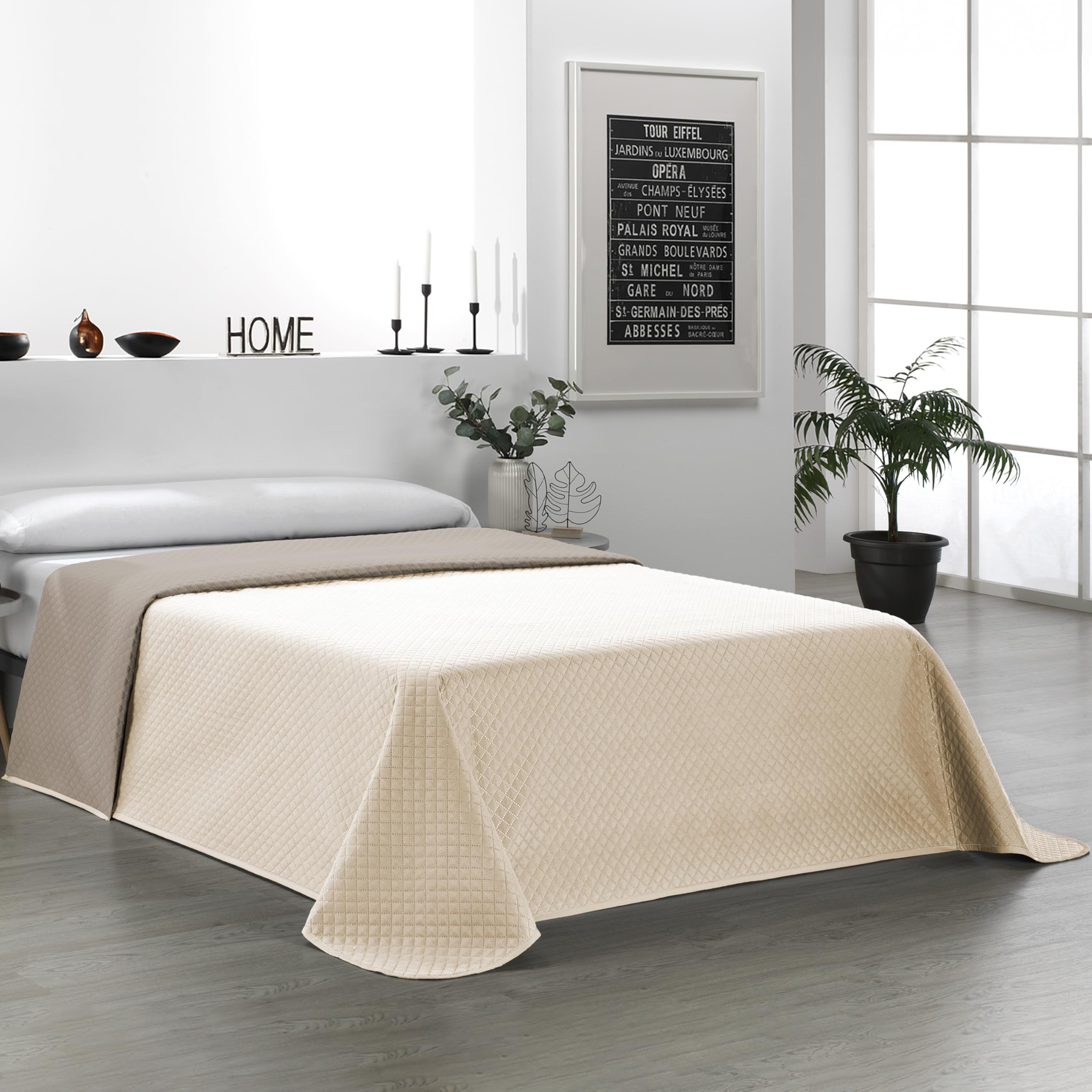 Martina Home Reversible Beige Leather Bedspread for 105 cm Beds