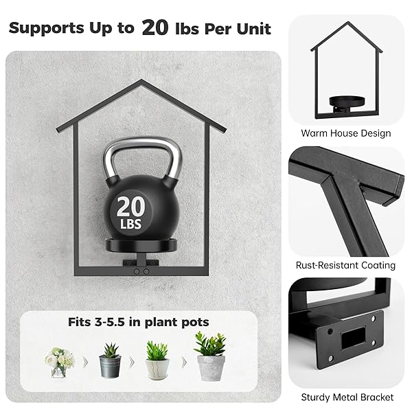 UNLUMM WALL PLANT HOLDER, HANGING PLANTERS FOR INDOOR PLANTS, HOUSE SHAPED FRAMED PLANTS HANGER, WINDOW PLANT SHELVES FOR HOME OFFICE WALL DECOR, OUTDOOR ENTRYWAY, BLACK (3 PACK)