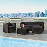 Polyrattan Barset 16tlg. Tisch + 6 Barhocker Rattan Bar Lounge Set