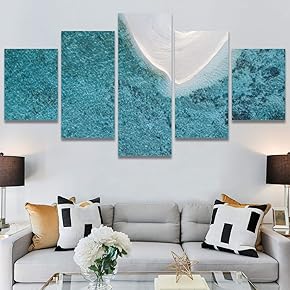 SIGNWIN 5 Panel Canvas Wall Art Aerial Beach...