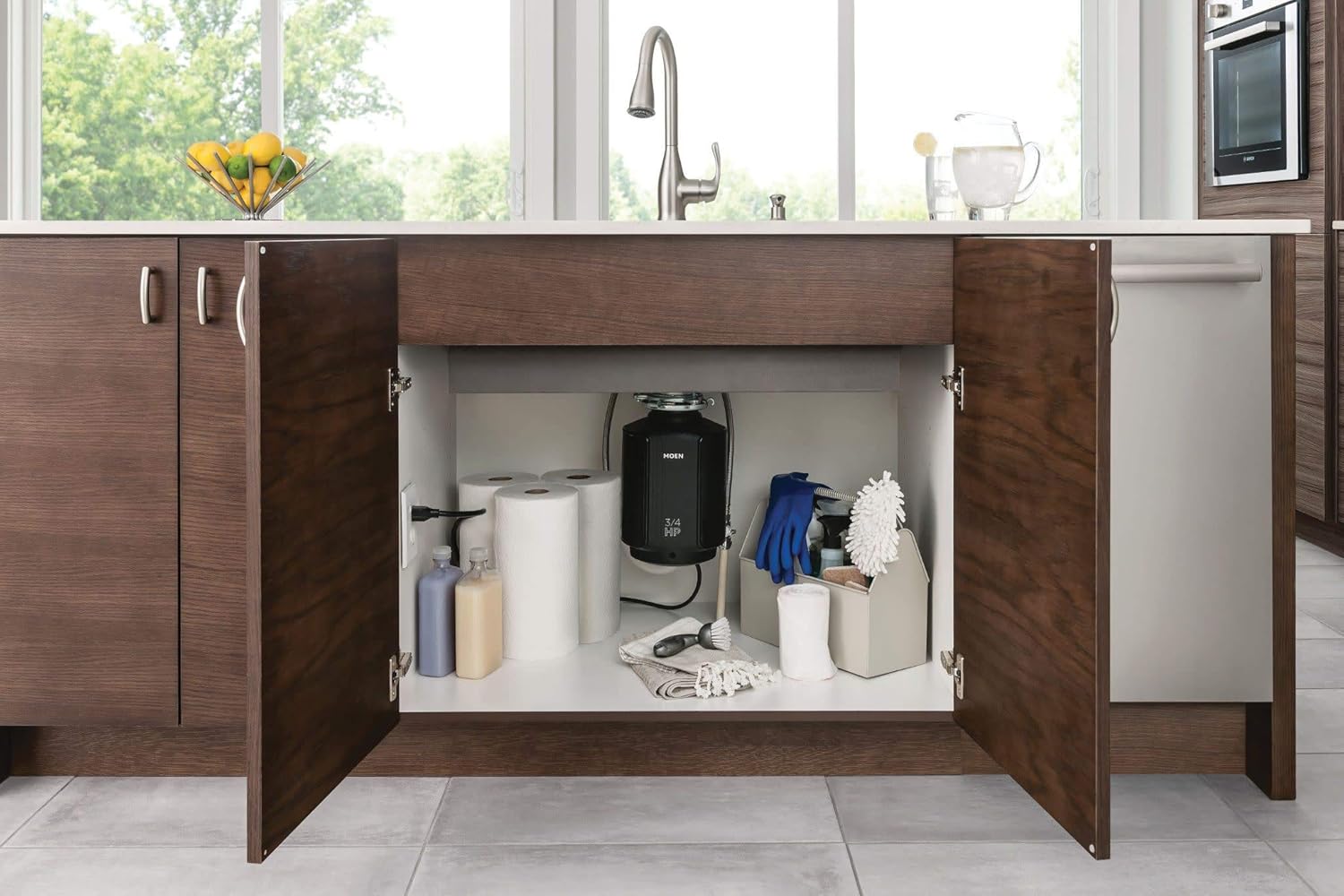 Moen GXS75C Host Series 3/4 HP Continuous Feed Garbage Disposal with Sound Reduction, Power Cord Included - - 