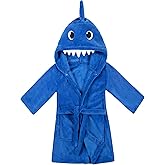 Kids Boys Girls Shark Soft Hooded Bathrobe Toddler Robe with Animal Hood