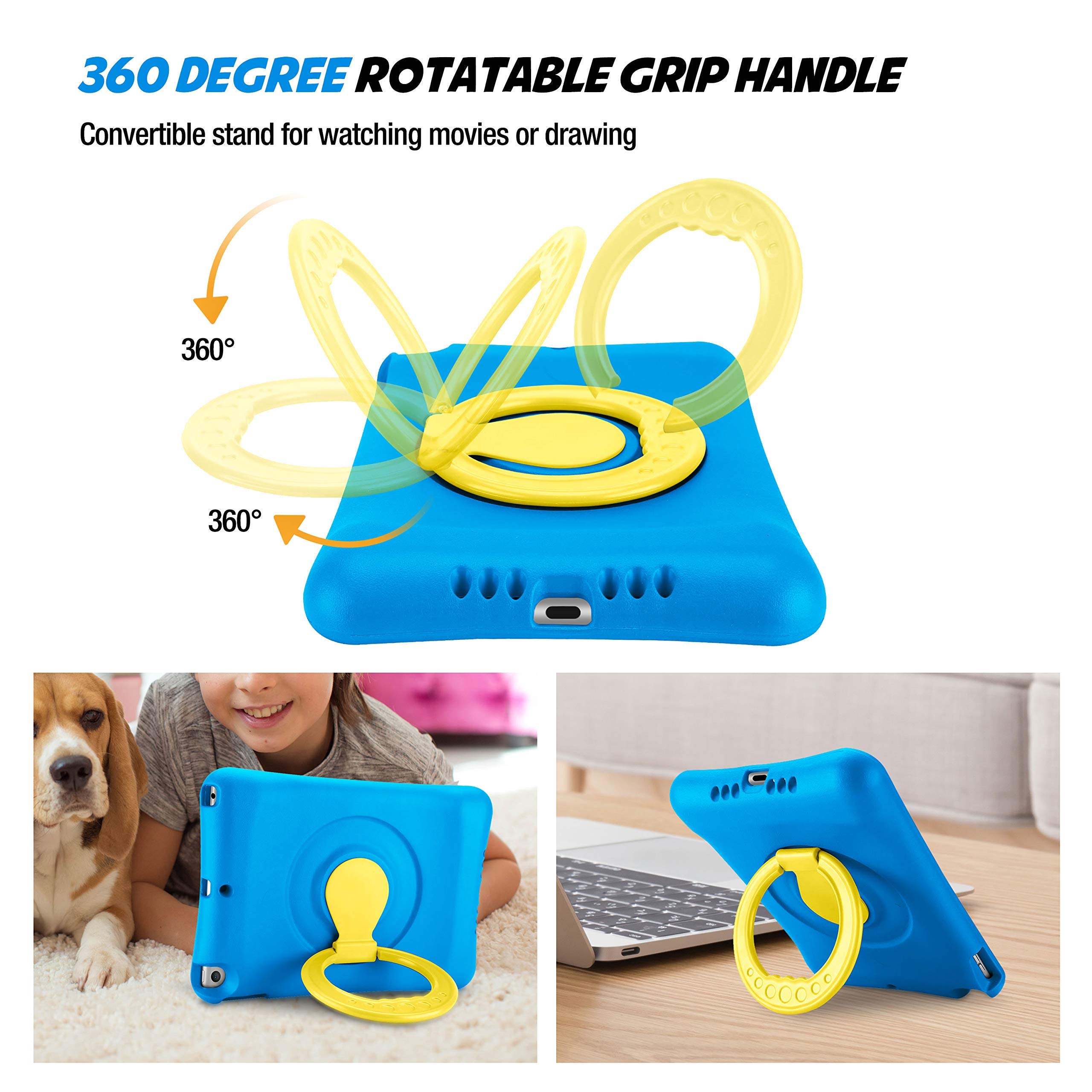 ProCase Kids Case for iPad 10.2 9th Gen 2021 / 8th Gen 2020 / 7th Gen 2019 / iPad Air 10.5 2019 / iPad Pro 10.5, Shockproof Light Weight Protective Cover with Rotatable Kickstand and Grip -Blue