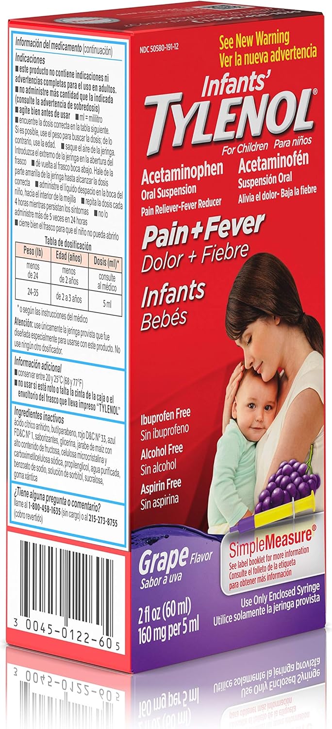 Infants' Tylenol Acetaminophen Liquid Medicine, Grape, 2 fl. oz: Health & Personal Care