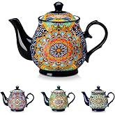 vancasso SIMI 28 oz Porcelain Teapot, Bohemian Ceramic Tea Pot with Regal Bloom Pattern, Microwave &amp; Dishwasher Safe