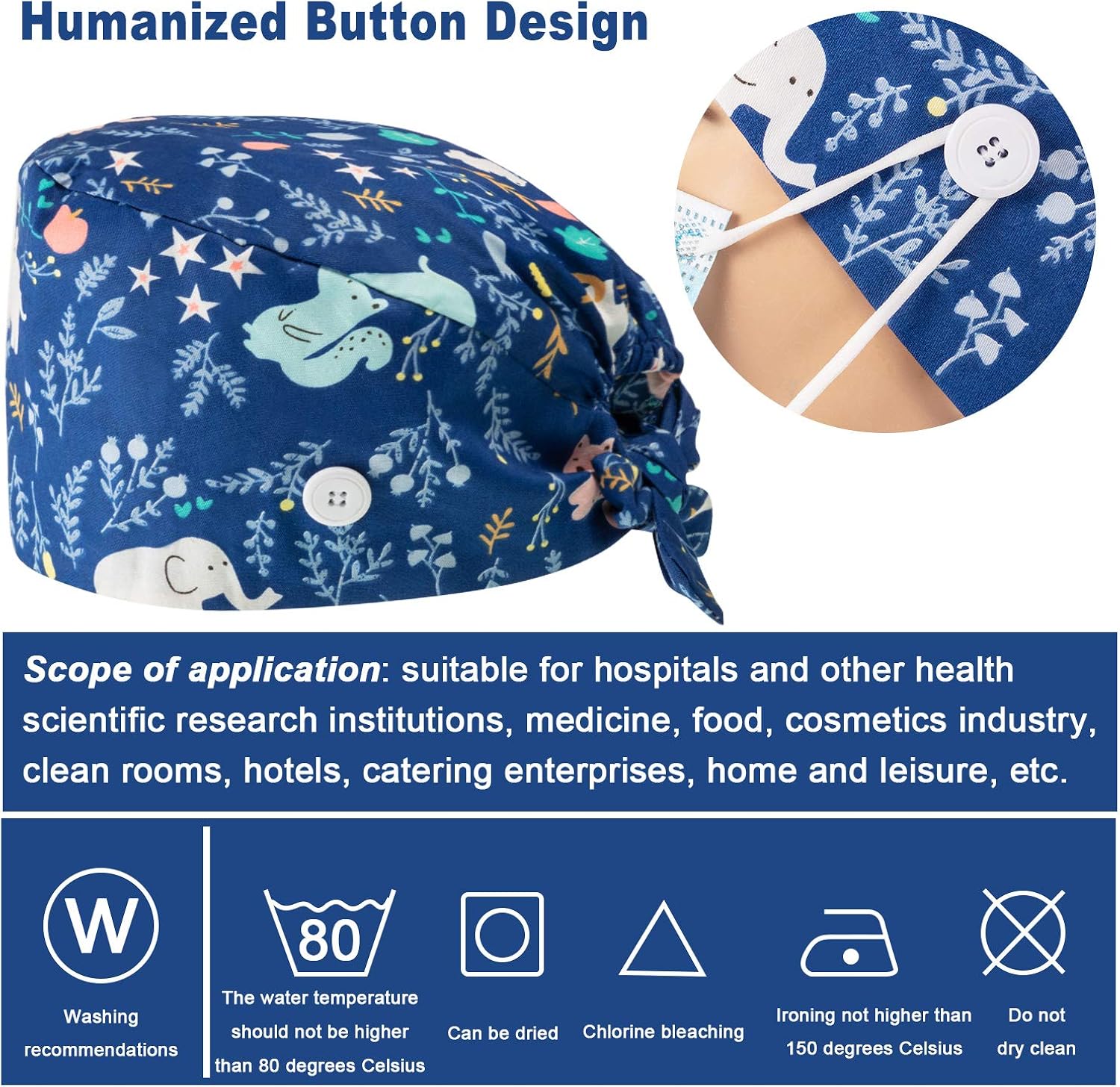 4 Pieces Scrub Cap with Button Printed Adjustable Bouffant Cap Unisex Scrub Hat Hair Cover at  Women’s Clothing store