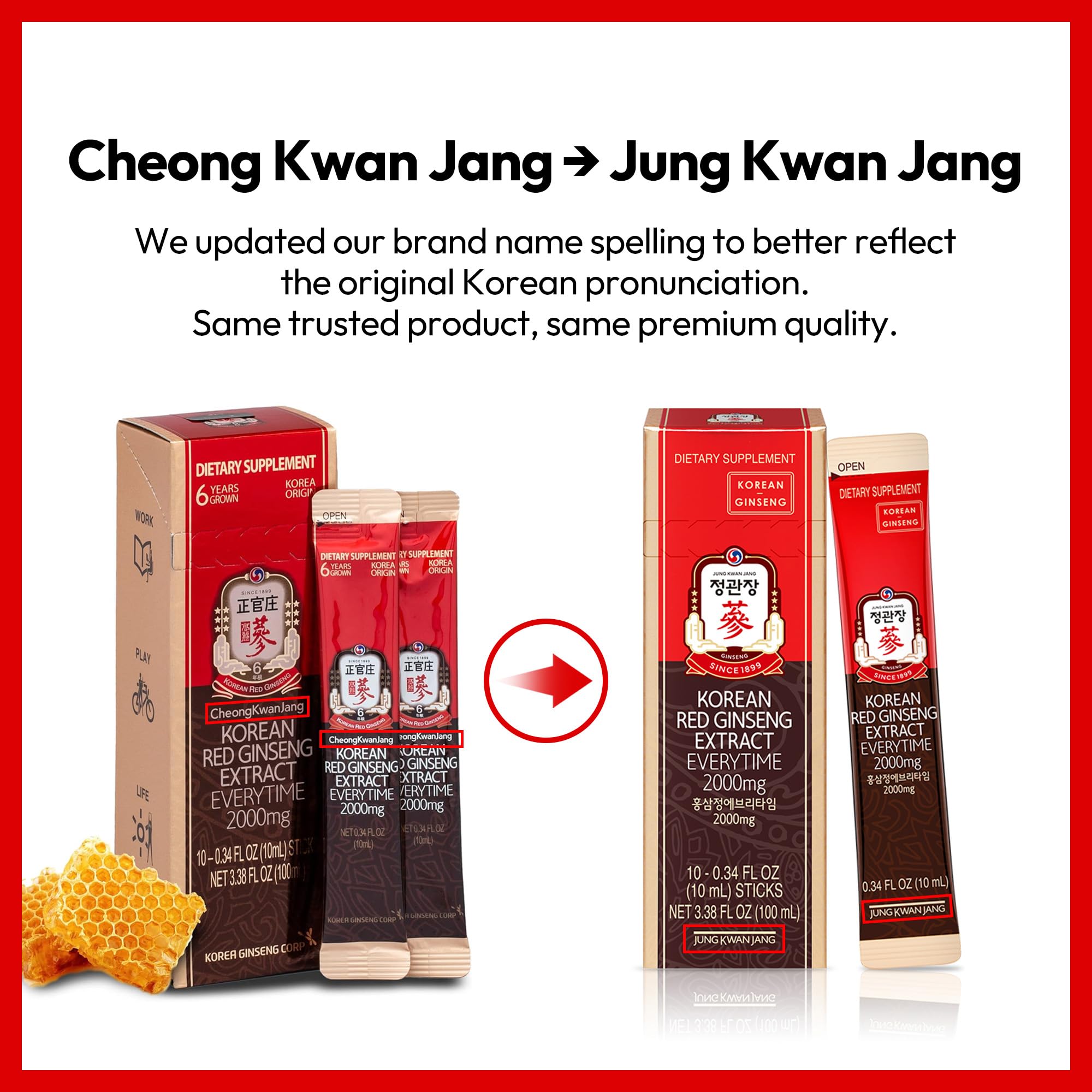 JUNG Kwan Jang Korean Red Ginseng Extract Everytime 2000mg | Panax Ginseng Supplement | Red Ginseng, Giseng Drink, Korean Food | Boost Energy, Immunity | 10 Count