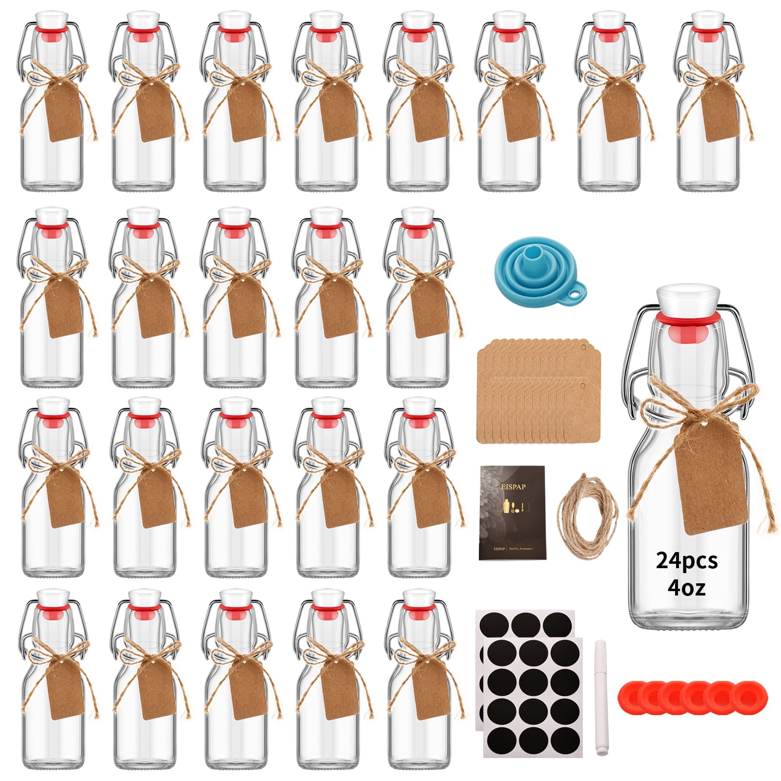 Photo 1 of 24 Pcs 4 oz Swing Top Glass Bottles,Flip Top Glass bottles with airtight Caps for Home Brewing Beer,Kombucha,2nd Fermentation,Kefir,Beverages,Soda,Oils,Vinegar,Limoncello,Vanilla extract (24pc)