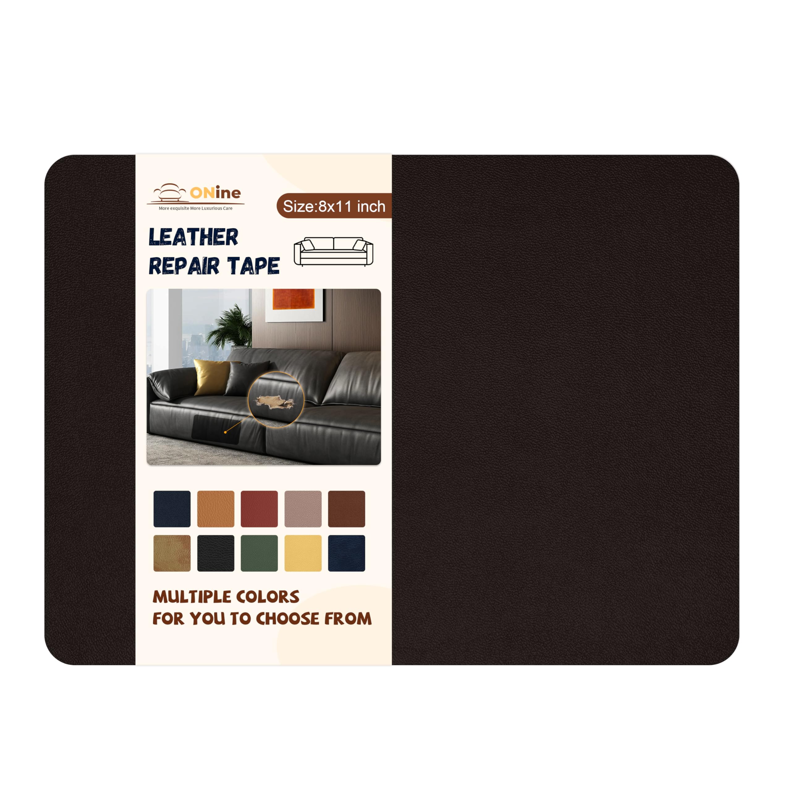 Photo 1 of ONine Leather Repair Patch, Self-Adhesive Couch Patch, Multicolor Available Scratch Leather 8X11 Inch Peel and Stick for Sofas(Dark Brown-Fine Grain)