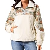 Seta T Women's Fleece Pullover Long Sleeve Zipper Lapel Hoodies Fuzzy Sweatshirt Cat Contrast Warm Jacket Outwear