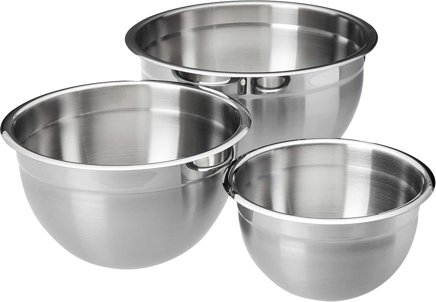 Amazon Basics Stainless Steel 3-Piece Round Mixing Bowl Set, Silver & White - Image 3