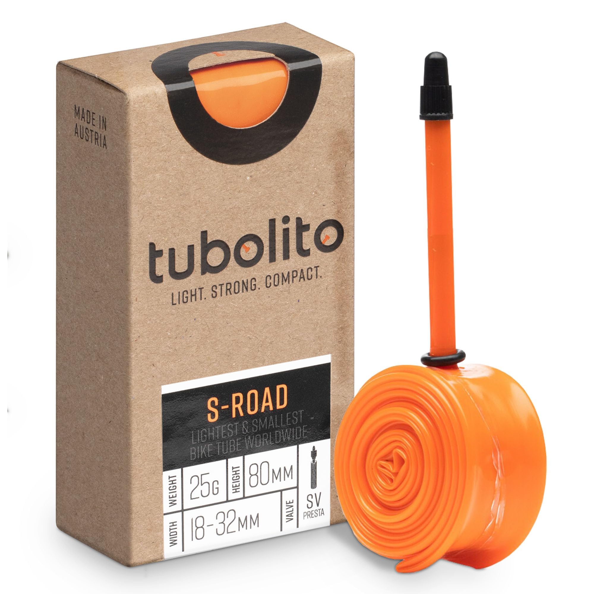 Tubolito S-Tubo 700C x 18-28mm Presta Tube, 80mm Valve, Orange