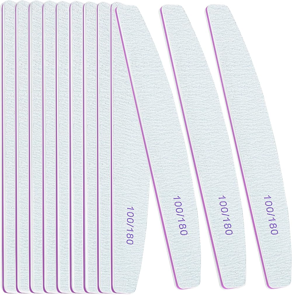 OWill 12 PCS Nail Files 100/180 Grit Double Sided Emery Board White