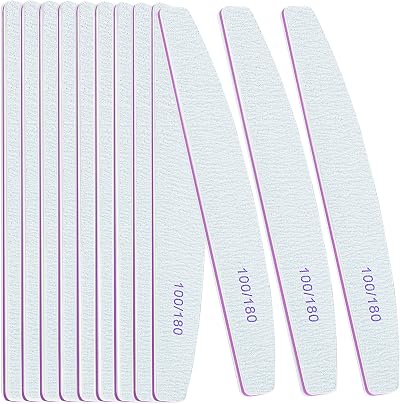 OWill 12 PCS Nail Files 100/180 Grit Double Sided Emery Board White
